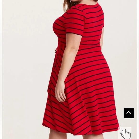Torrid Wrap Dress Red with navy stripes, short sleeve preppy every day plus size - Picture 2 of 10